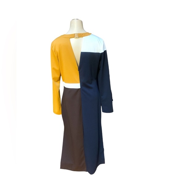 ANTHROPOLOGIE Hutch Color Block Midi Slit Dress Size L - Picture 3 of 15